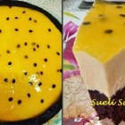 Bolo de chocolate com mousse de maracujá.