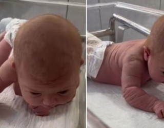 Bebê de apenas 3 dias surpreende ao levantar a cabeça e engatinhar nos EUA